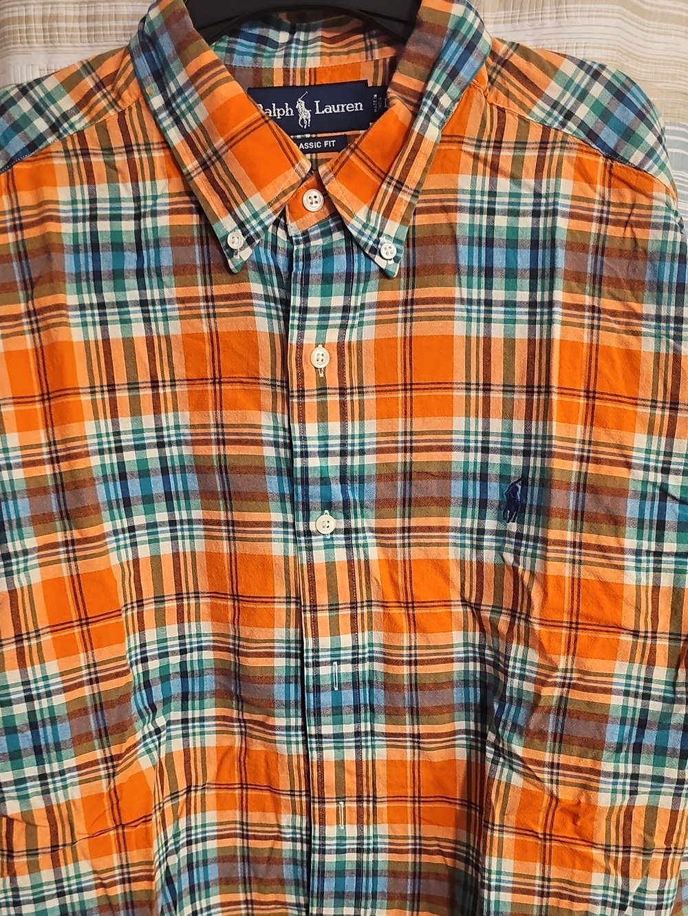 Ralph Lauren Orange Blue Plaid Button-Down Shirt